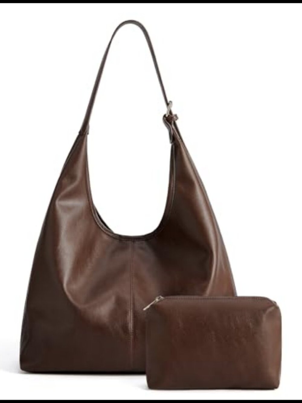 Vegan Leather Hobo Shoulder Bag Slouchy Tote Crossbody Purse with Pouch